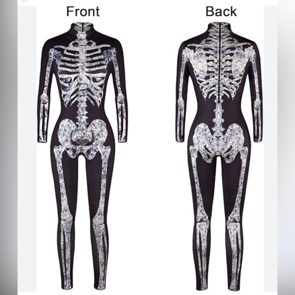 Women Skeleton Jumpsuit Front Back Skull Bone 3D Print morph Bodysuit XLarge NEW - Picture 10 of 10